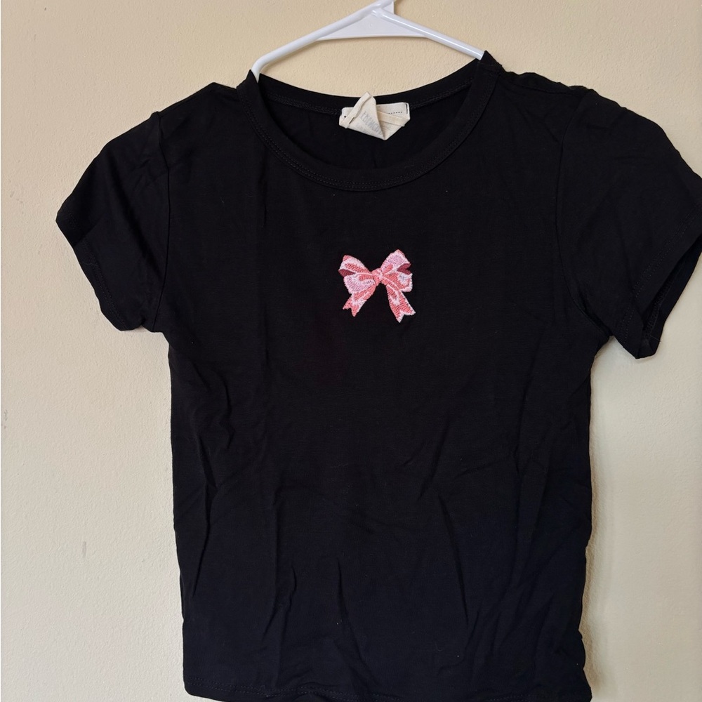 French Pastry Black Tee with Pink Bow